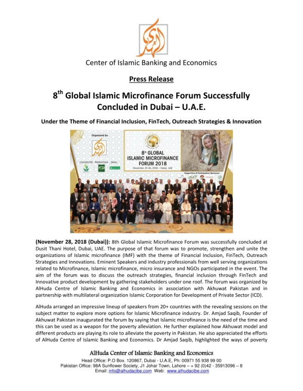 8th Global Islamic Microfinance Forum - Press Release