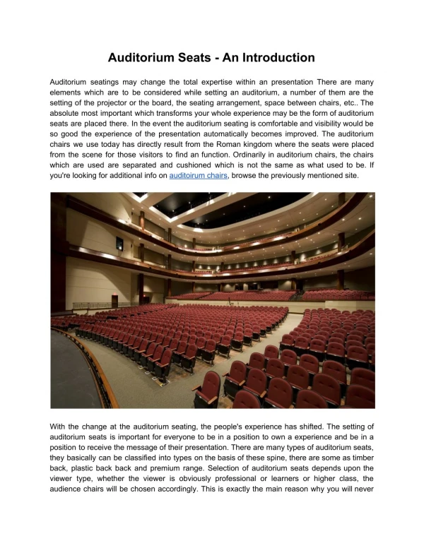 Auditorium Seats - An Introduction
