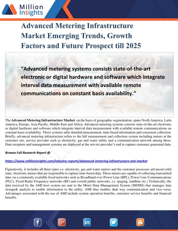 Advanced Metering Infrastructure Market Emerging Trends, Growth Factors and Future Prospect till 2025