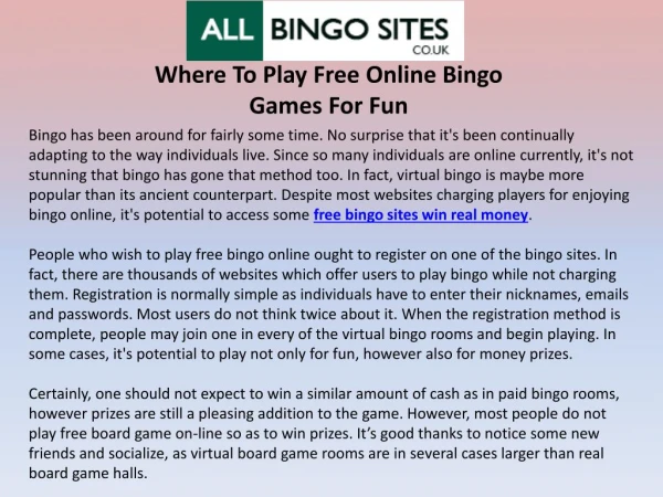 Where To Play Free Online Bingo Games For Fun