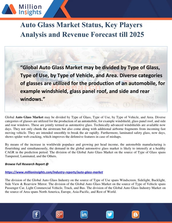 Auto Glass Market Status, Key Players Analysis and Revenue Forecast till 2025