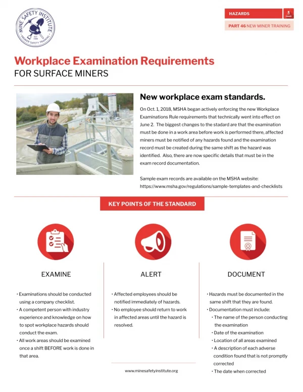 Workplace Exam Standard - MSHA Part46 New Miner Training