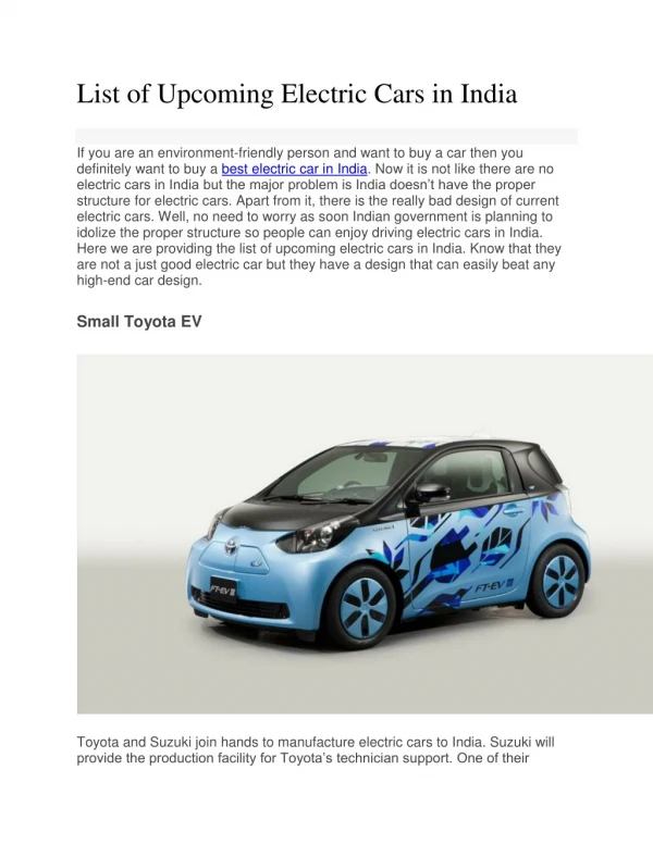 Best electric cars India