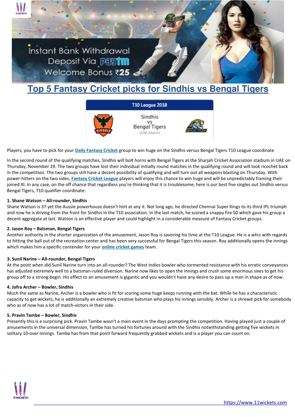 top 5 fantasy cricket picks for sindhis vs bengal