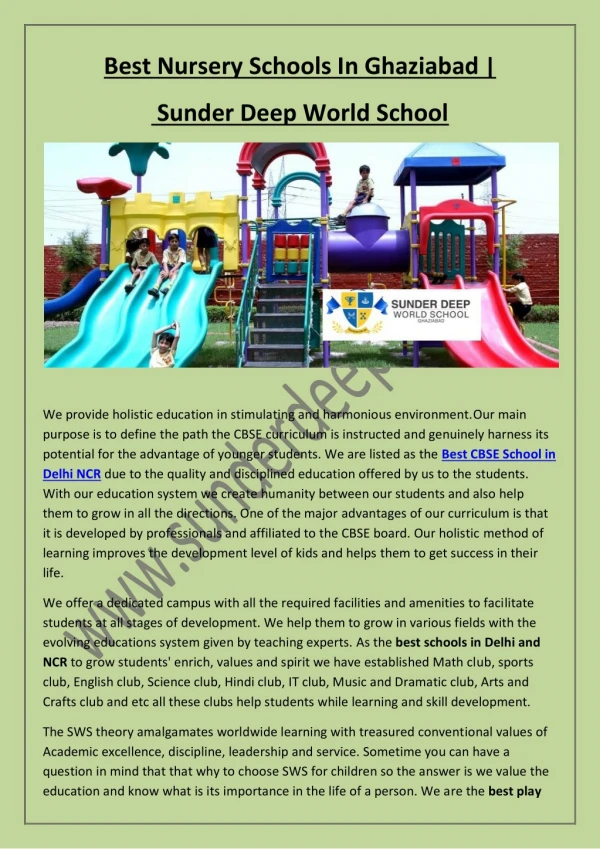 Best Nursery Schools In Ghaziabad Sunder Deep World School