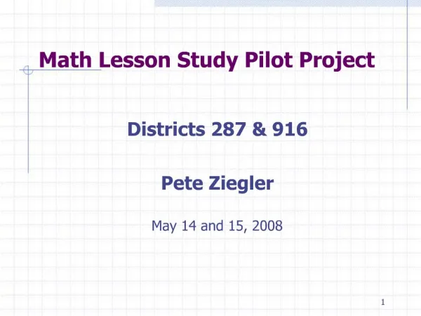 Math Lesson Study Pilot Project
