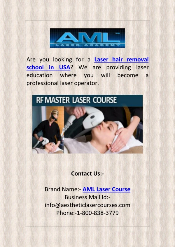 Find Laser Hair Removal Classes Providing School in USA
