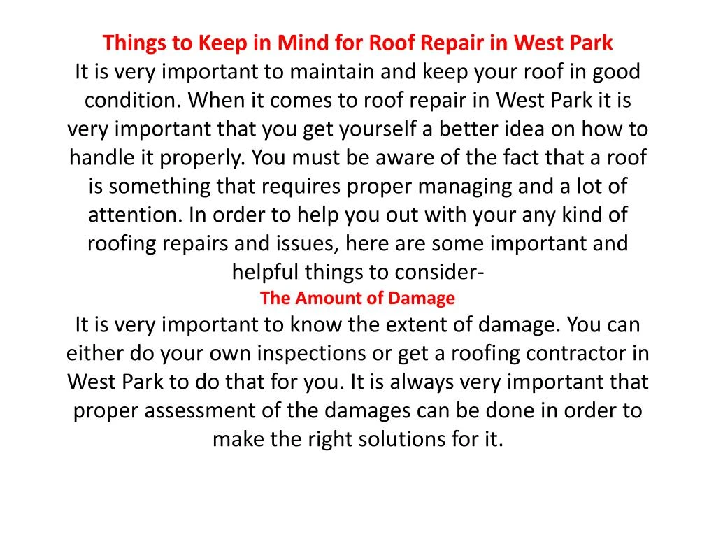 things to keep in mind for roof repair in west
