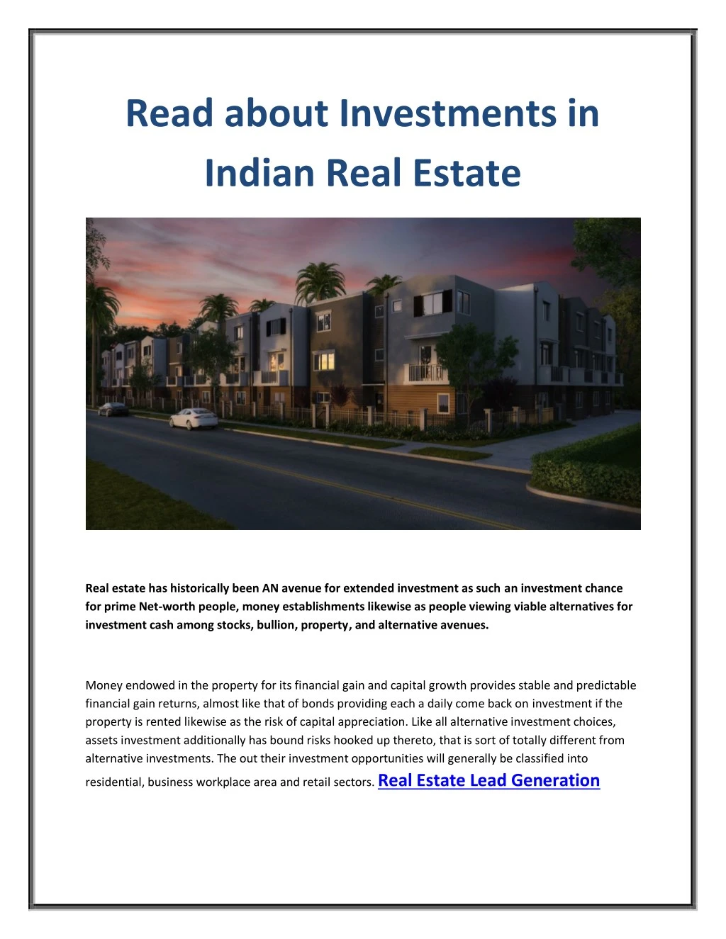 read about investments in indian real estate