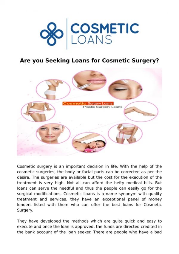 Are you Seeking Loans for Cosmetic Surgery