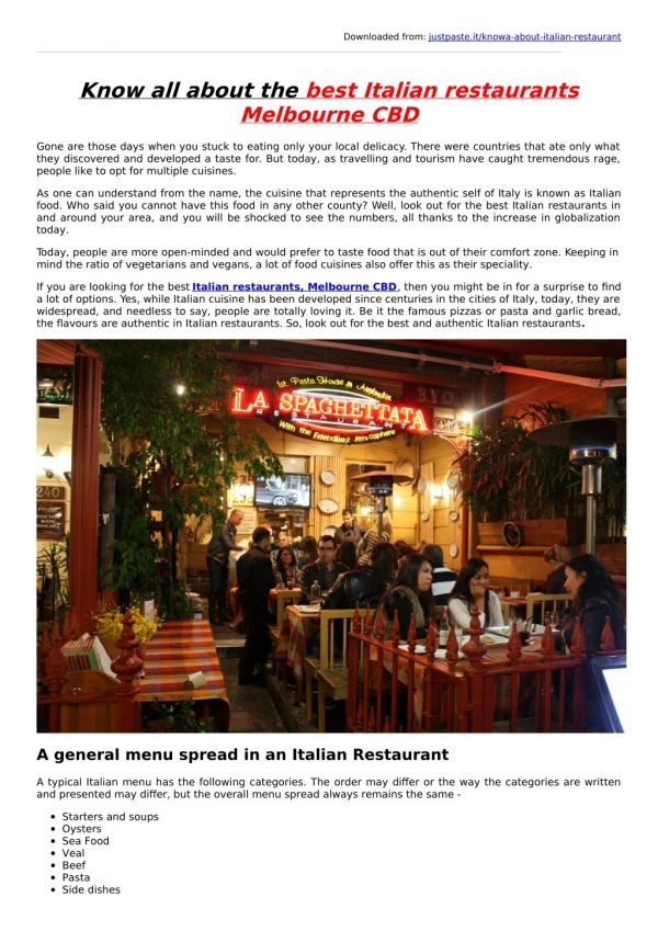 To know some fact about lygon street Italian restaurants