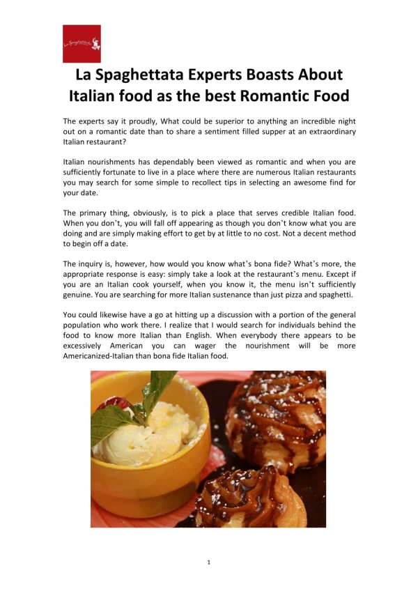 La Spaghettata Experts Boasts About Italian food as the best Romantic Food