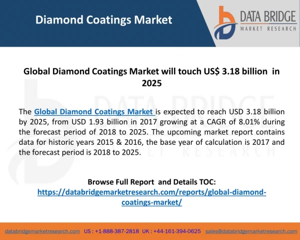 Global Diamond Coatings Market– Industry Trends and Forecast to 2025