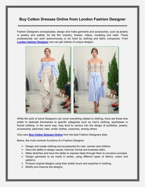 Buy Cotton Dresses Online from London Fashion Designer