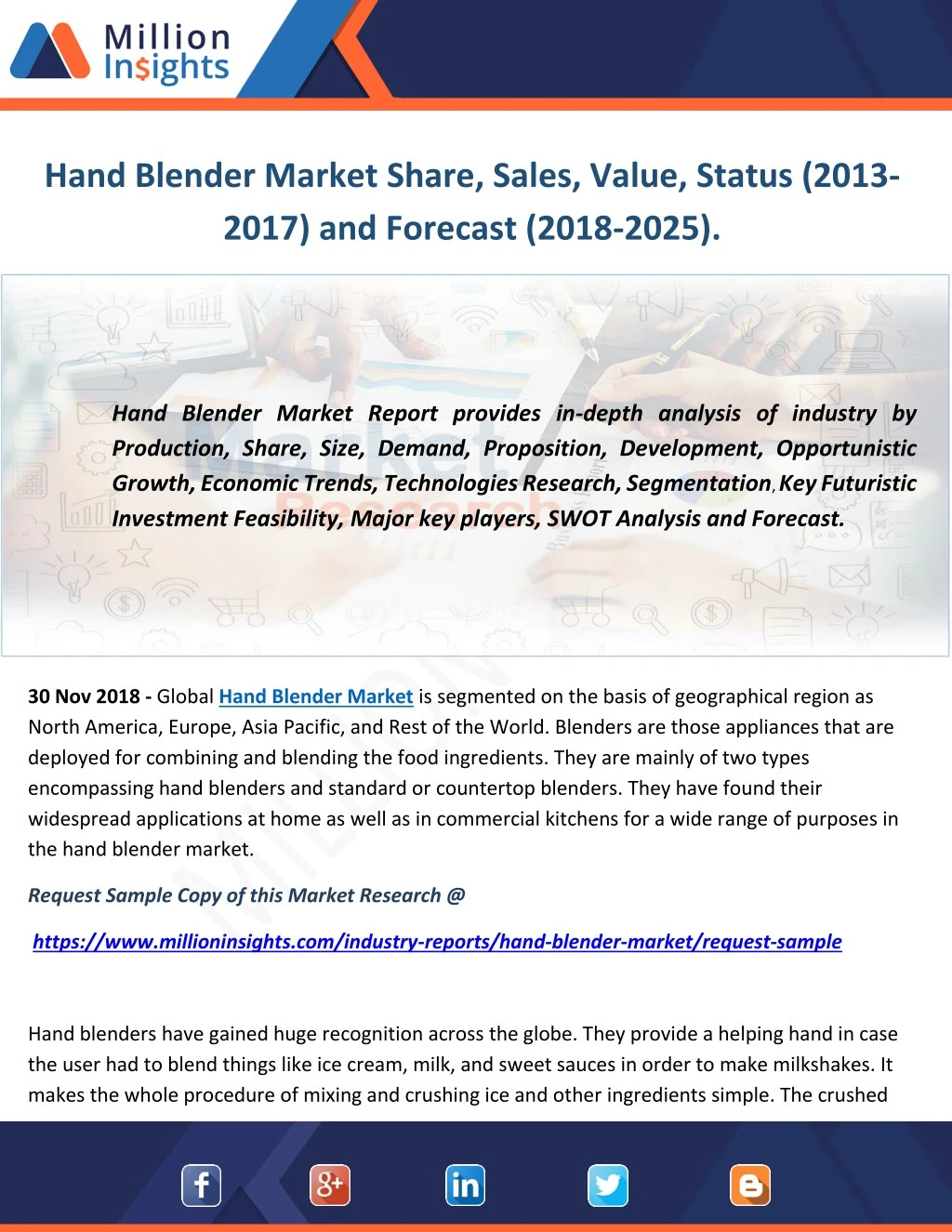 hand blender market share sales value status 2013