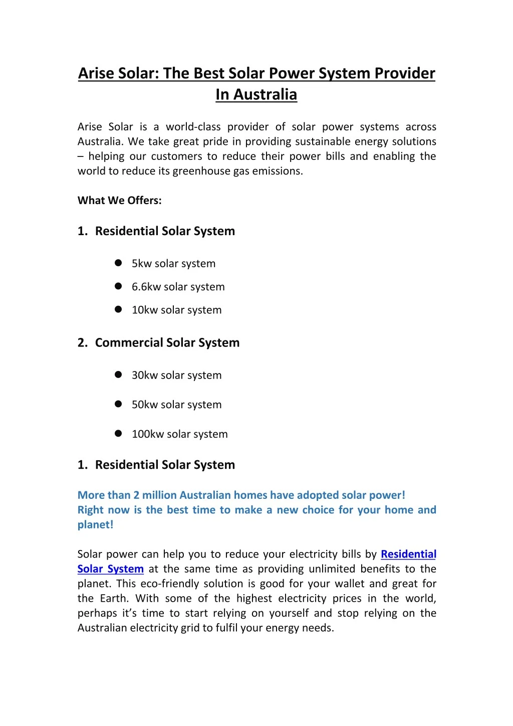 arise solar the best solar power system provider