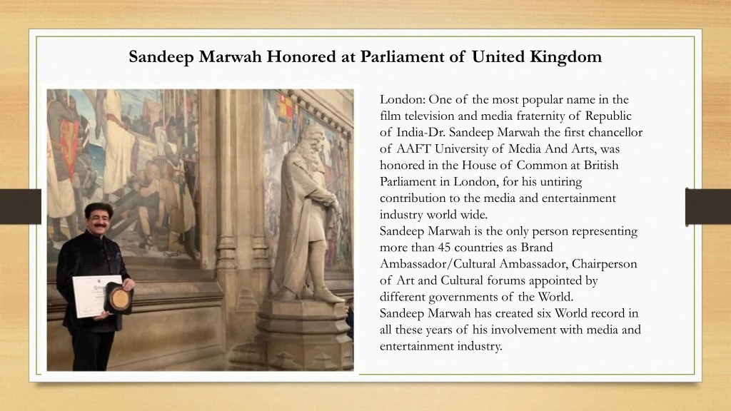 sandeep marwah honored at parliament of united
