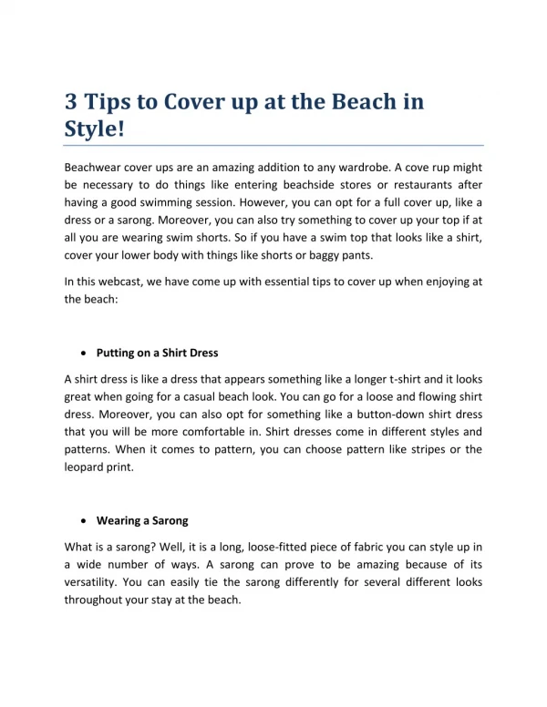 3 Tips to Cover up at the Beach in Style!