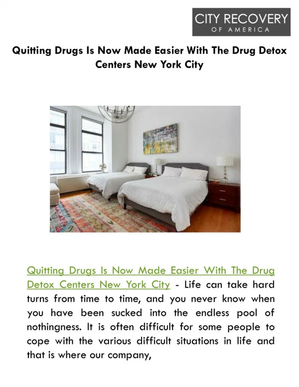 Quitting Drugs Is Now Made Easier With The Drug Detox Centers New York City