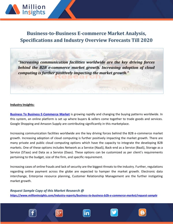 Business-to-Business E-commerce Market Analysis, Specifications and Industry Overview Forecasts Till 2020
