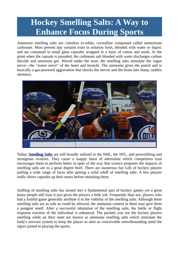 Hockey Smelling Salts: A Way to Enhance Focus During Sports
