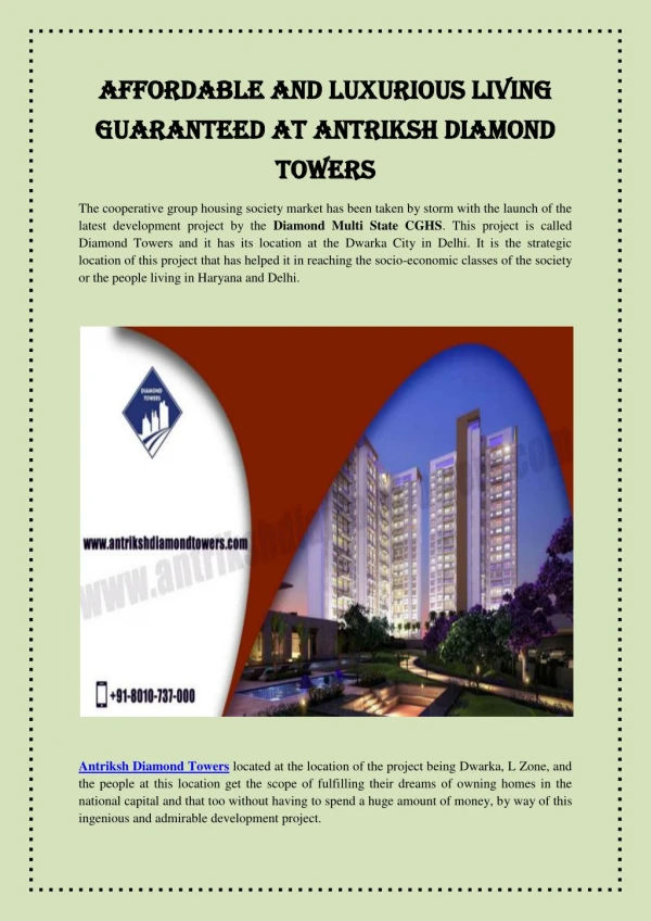 Affordable and Luxurious Living Guaranteed at Antriksh Diamond Towers