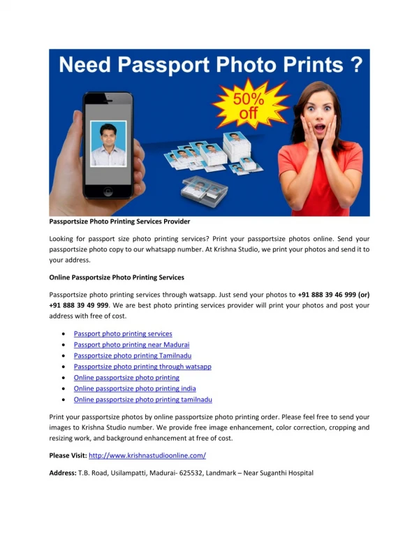 Passportsize Photo Printing Services Provider