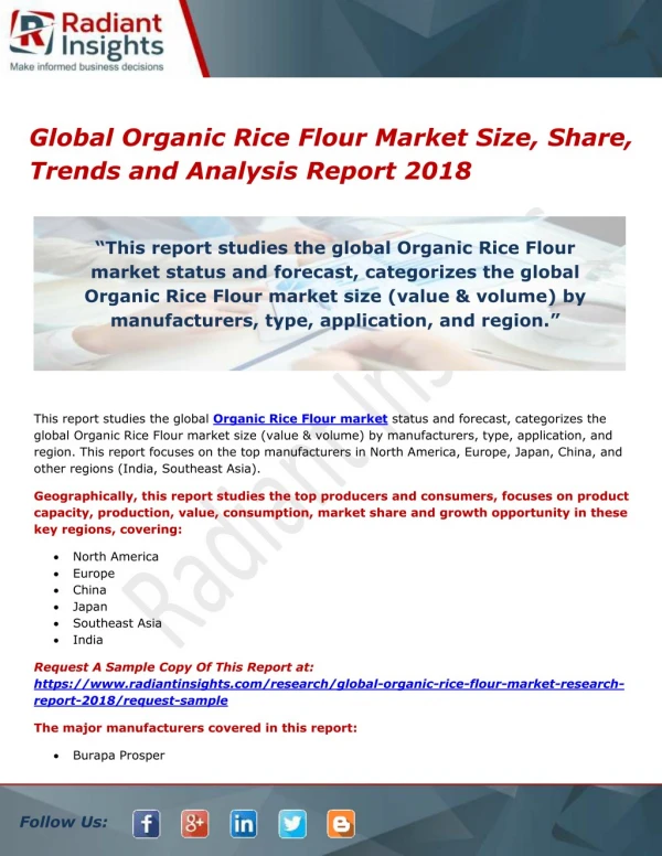 Global Organic Rice Flour Market Size, Share, Trends and Analysis Report 2018