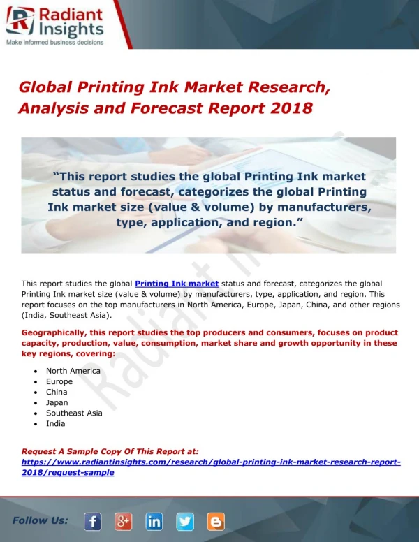 Global Printing Ink Market Research, Analysis and Forecast Report 2018
