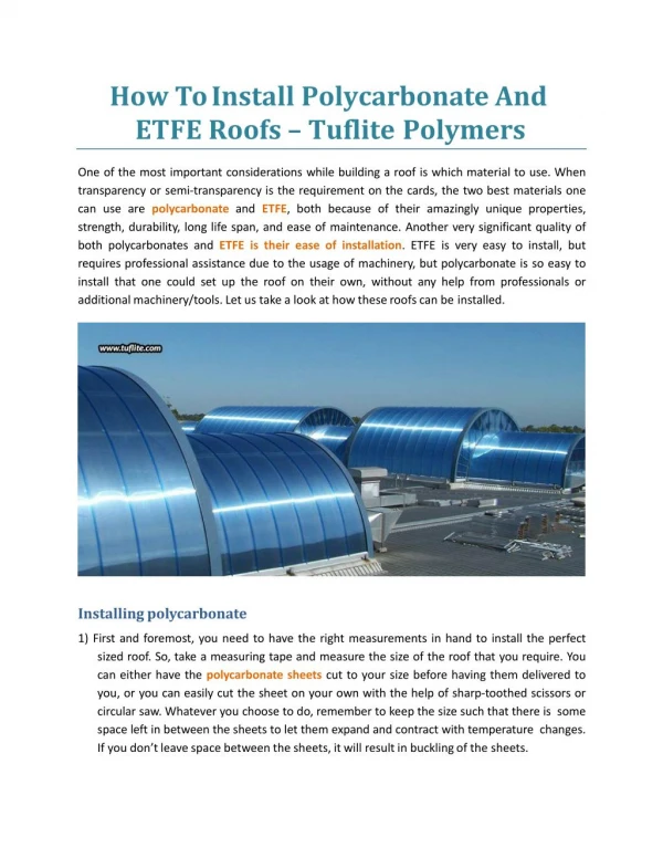 How To Install Polycarbonate And ETFE Roofs - Tuflite Polymers