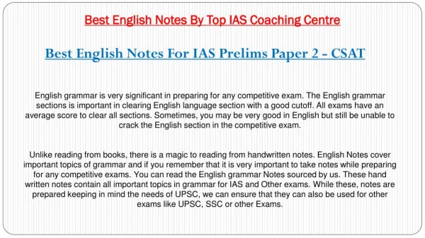 Oureducation - Best English Notes For IAS Prelims Paper 2