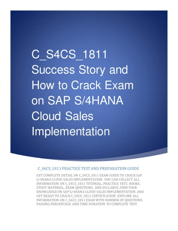 C_S4CS_1811 Success Story and How to Crack Exam on SAP S/4HANA Cloud Sales Implementation