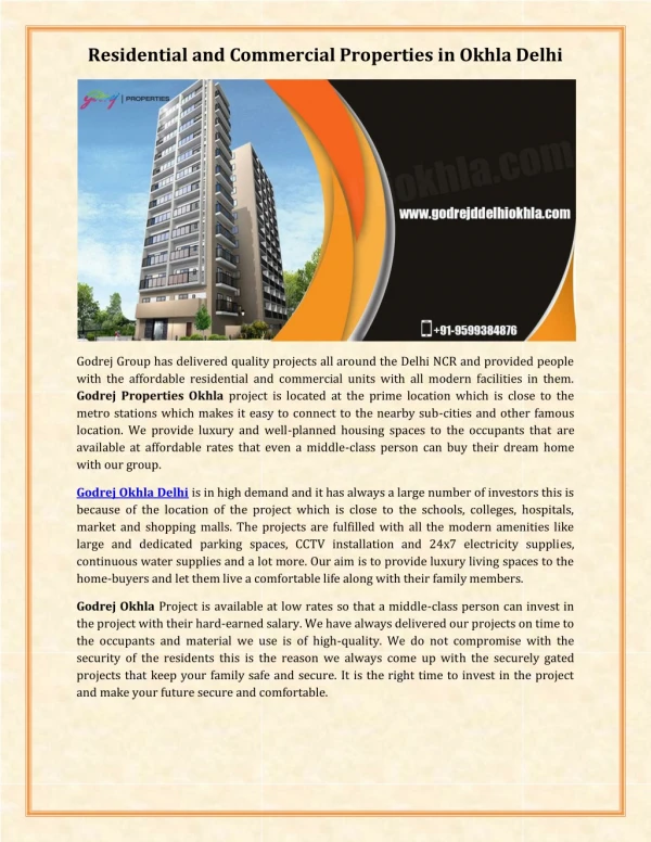 Residential and Commercial Properties in Okhla Delhi