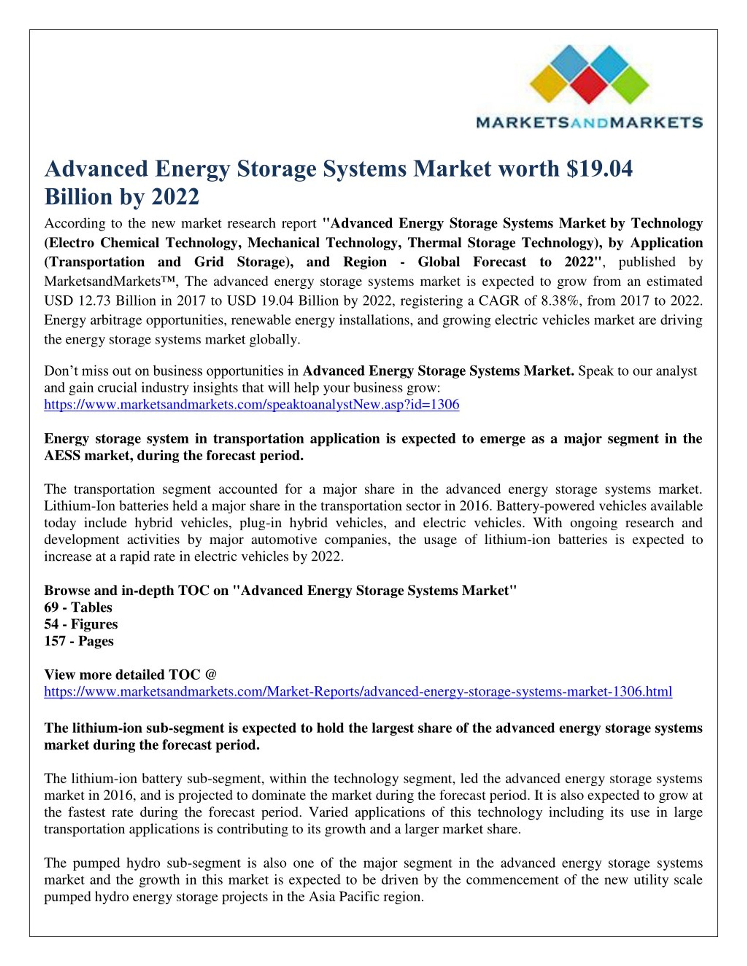 PPT - Advanced Energy Storage Systems Market worth $19.04 Billion by ...