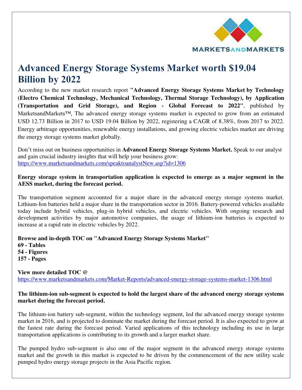 advanced energy storage systems market worth