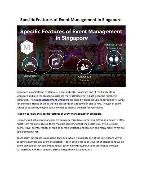 Specific Features of Event Management in Singapore