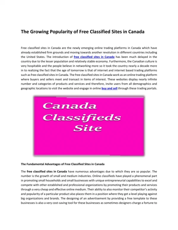 The Growing Popularity of Free Classified Sites in Canada