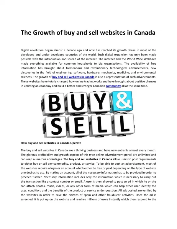 The Growth of buy and sell websites in Canada