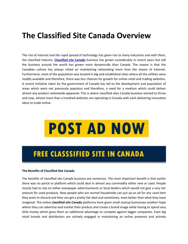 The Classified Site Canada Overview