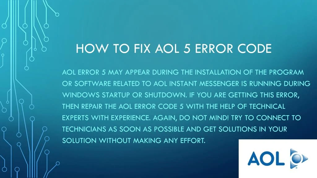 how to fix aol 5 error code