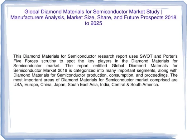 Global Diamond Materials for Semiconductor Market 2018 Industry Analysis