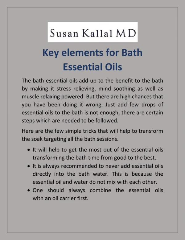 Key elements for Bath Essential Oils