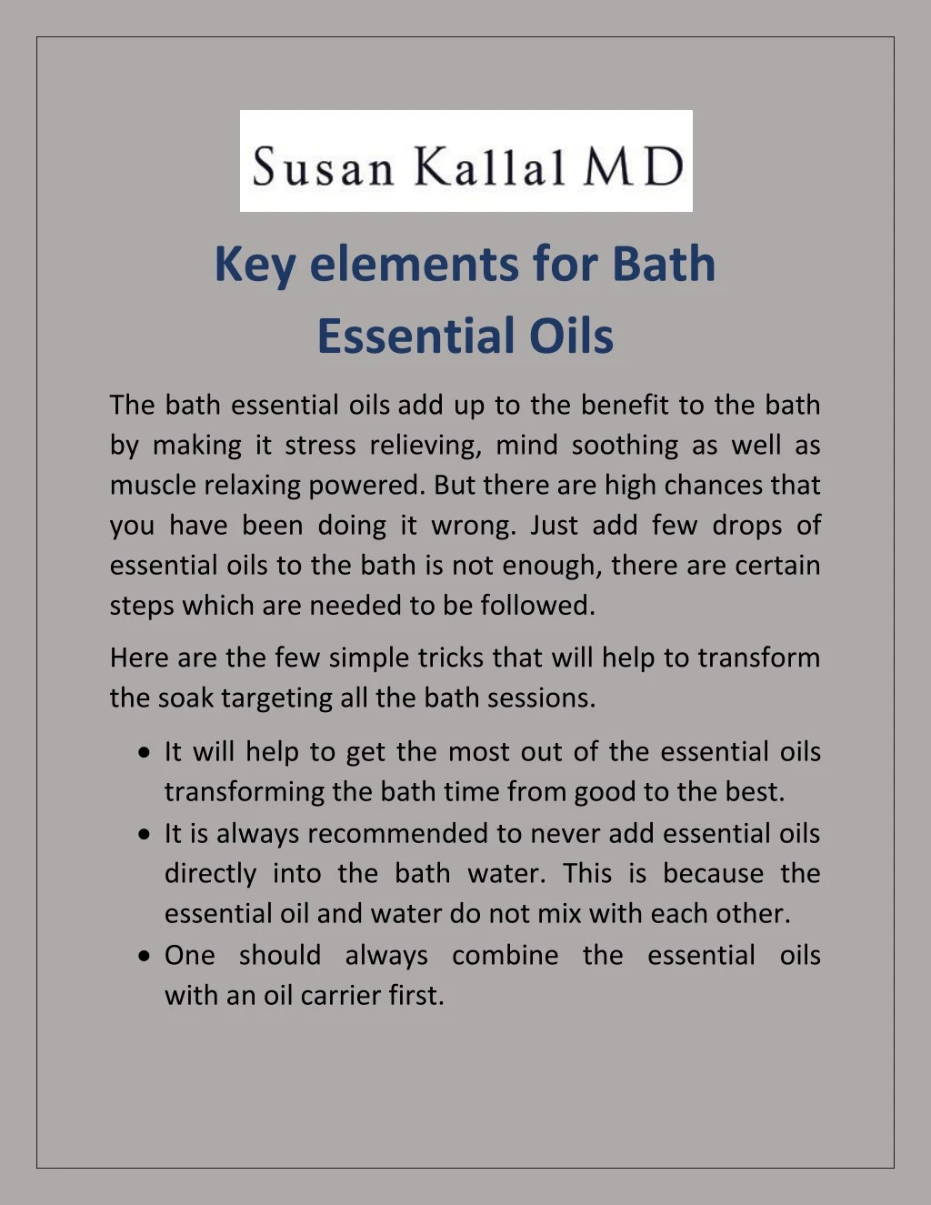key elements for bath essential oils