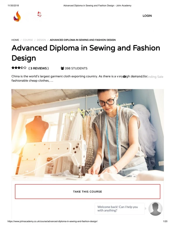 Advanced Diploma in Sewing and Fashion Design - John Academy