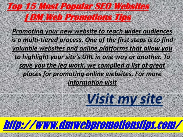 Top 15 Most Popular SEO Websites | DM Web Promotions Tips