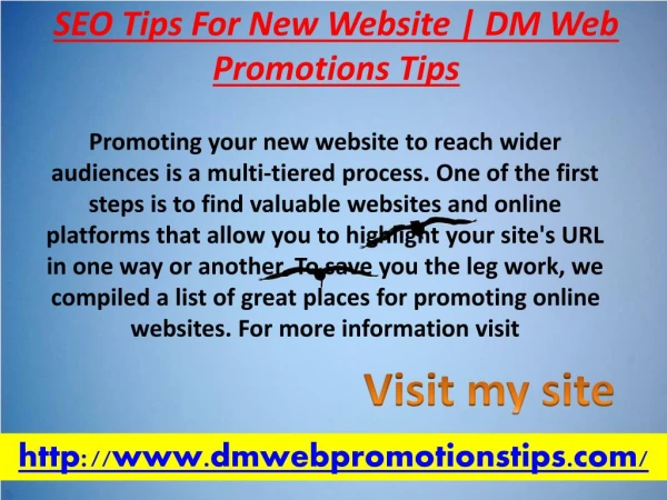 SEO Tips For New Website | DM Web Promotions Tips