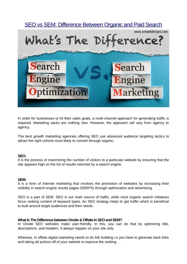 SEO vs SEM: Difference Between Organic and Paid Search