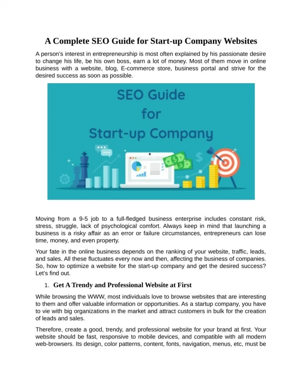 Complete SEO Guide for Start-up Company Websites