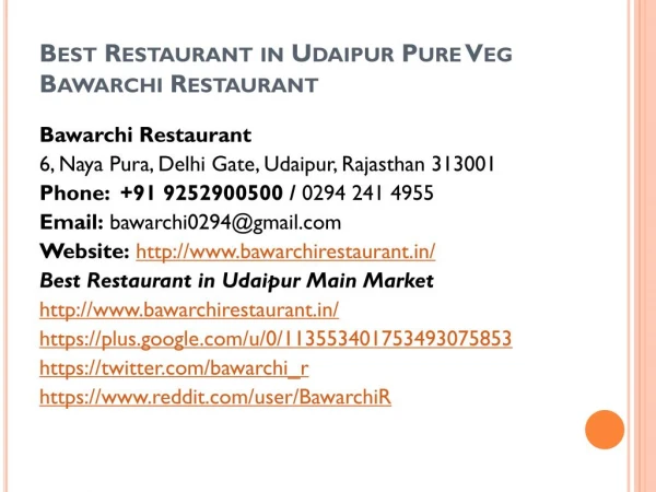 Best Restaurant in Udaipur Pure Veg Bawarchi Restaurant