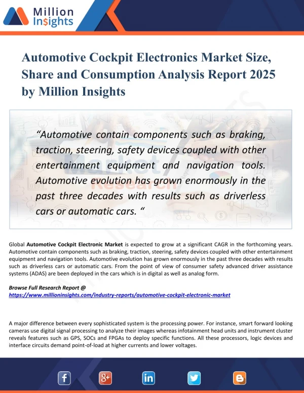 Automotive Cockpit Electronics Market Analysis, Development Trends and Share by Application up to 2025